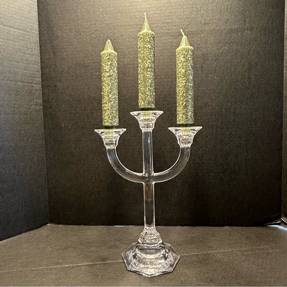 Vintage 12" Crystal 3 Light Candelabra Taper Candle Holder Glass Centerpiece